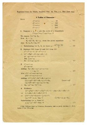 His first paper, "A problem of Ramanujam", 1943  - small