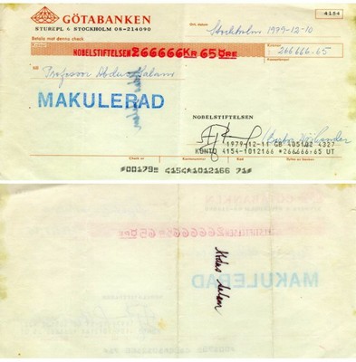 Abdus Salam's Nobel cheque - small